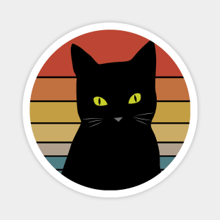 Halloween Black Cat with Vintage Sunset Magnet